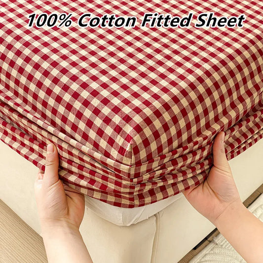 Pure Cotton Fitted Sheet Adults Kids Room Bedsheets Single/Twin/Queen/King Size Bed Cover Soft Mattress Protector