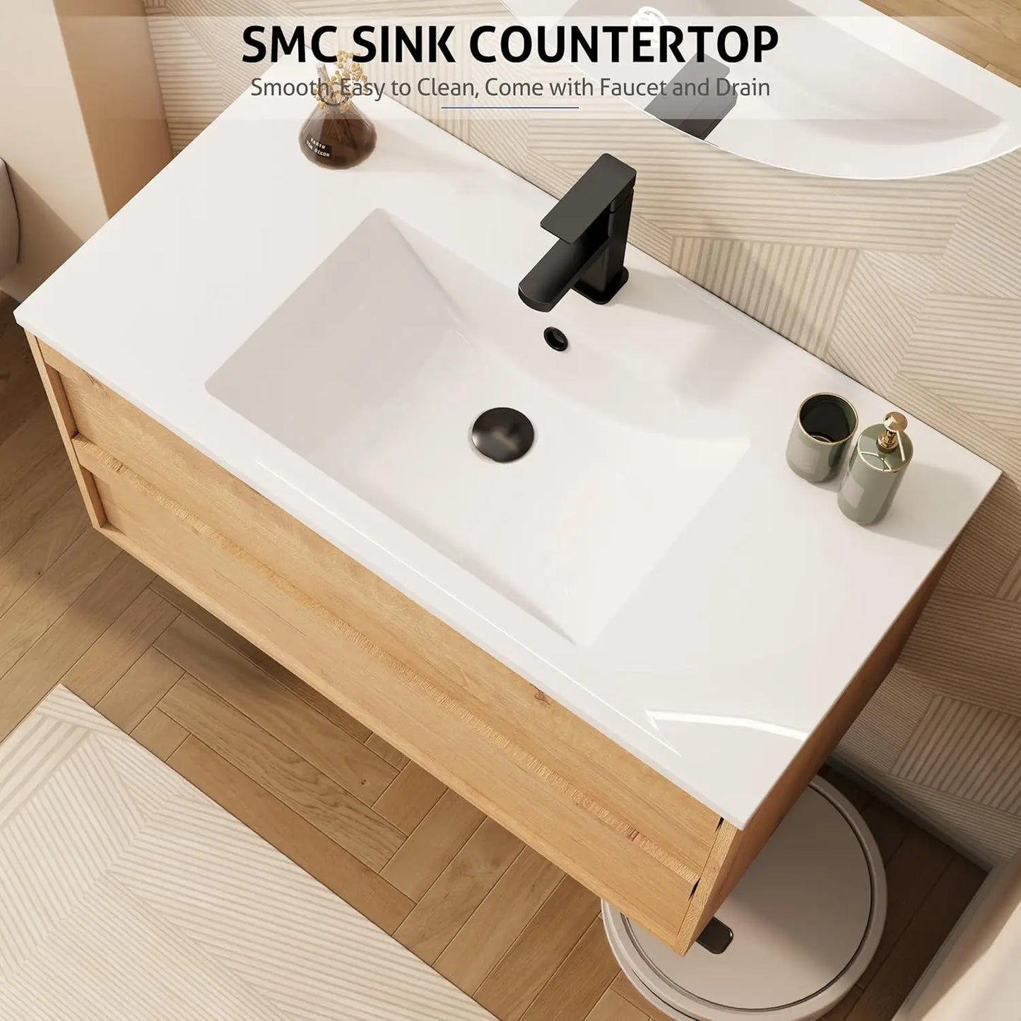 36" Floating Bathroom Vanity Sink Combo, Wall Mounted Modern Minimalist Storage Cabinet with 2 Drawers, Include, Customized
