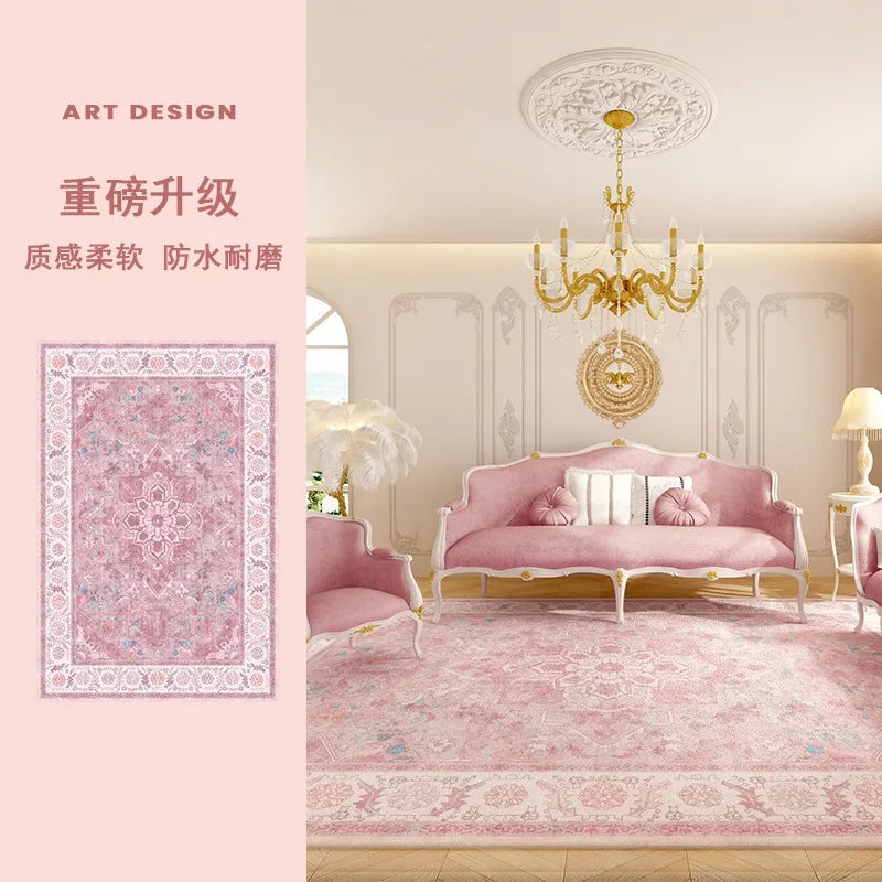 Pink Living Room Carpet Light Luxury High-end Persian Bedroom Bedside Rug Large Area Retro Velvet Cloakroom Floor Mat Ковер 양탄자