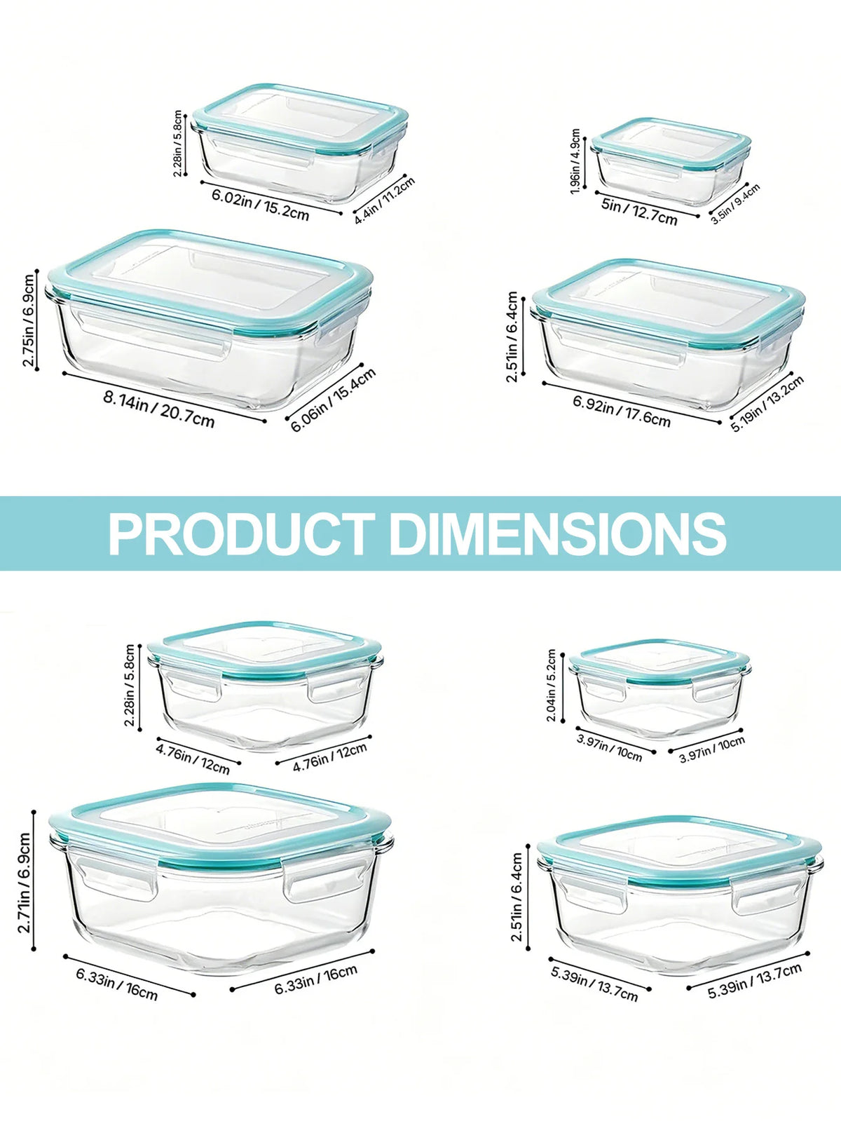 8 Pack Multi-capacity Glass Storage Organizer with Snap Lock Lids, Glass Food Containers Complete with Marker and Label Stickers, Stackable Vessels for Household Dry Food Arrangement, School Lunch Prep and Outdoor Picnic Orga