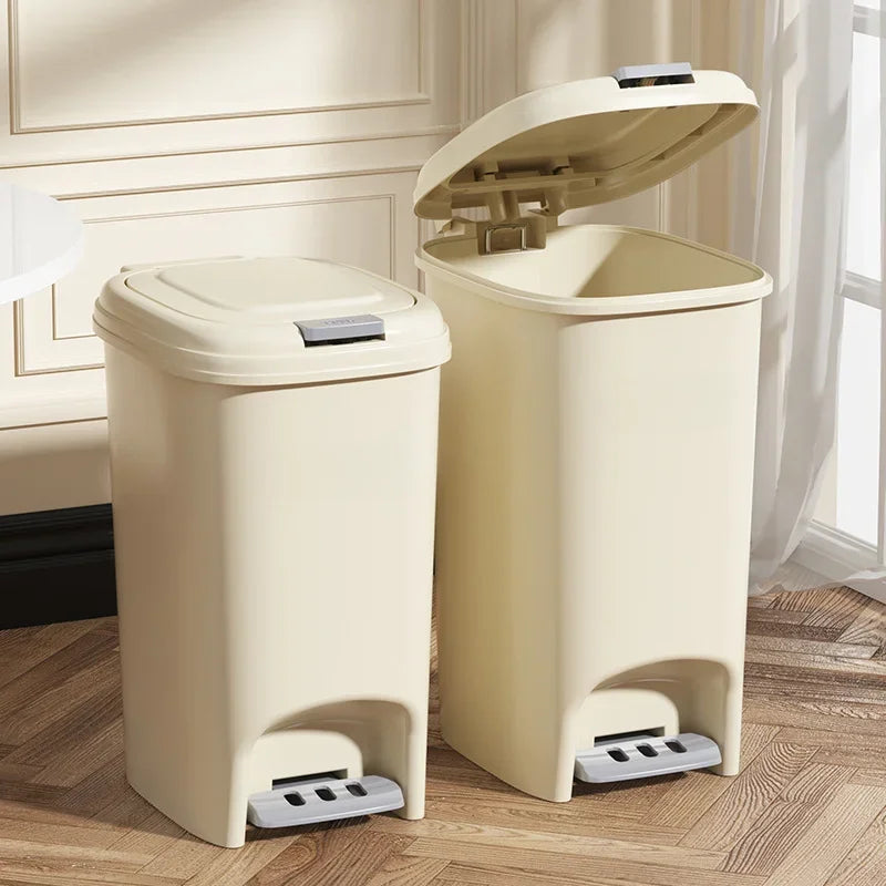 Household High-value Trash Can Light Luxury with Lid Foot Operated Bathroom Living Room Kitchen Large Capacity Butter Trash Can