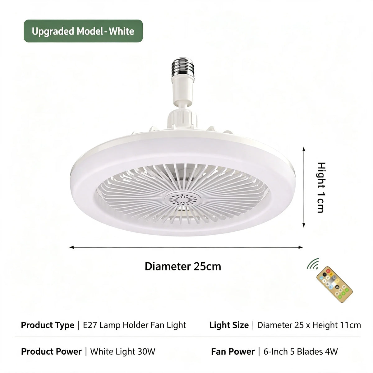 3in1 Rotatable Ceiling Fan with Remote Control E27 Converter Base for Bedroom And Living Room Lighting And Ventilation System