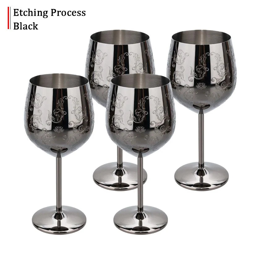 Grapevine Etching Red Wine Glass Goblet For Party Wedding Stainless Steel Wine Glass Goblet Good Cooling Effect Wine Lovers Gift