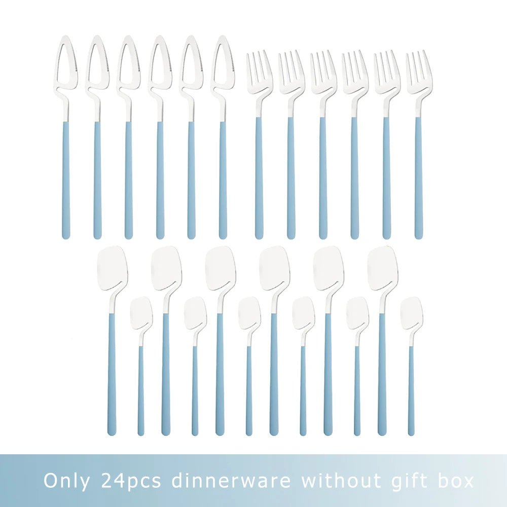 24Pcs Black Dinnerware Set 18/10 Stainless Steel Tableware Set Fork Knife Spoon Cutlery Set Gift Box Flatware Dishwasher Safe