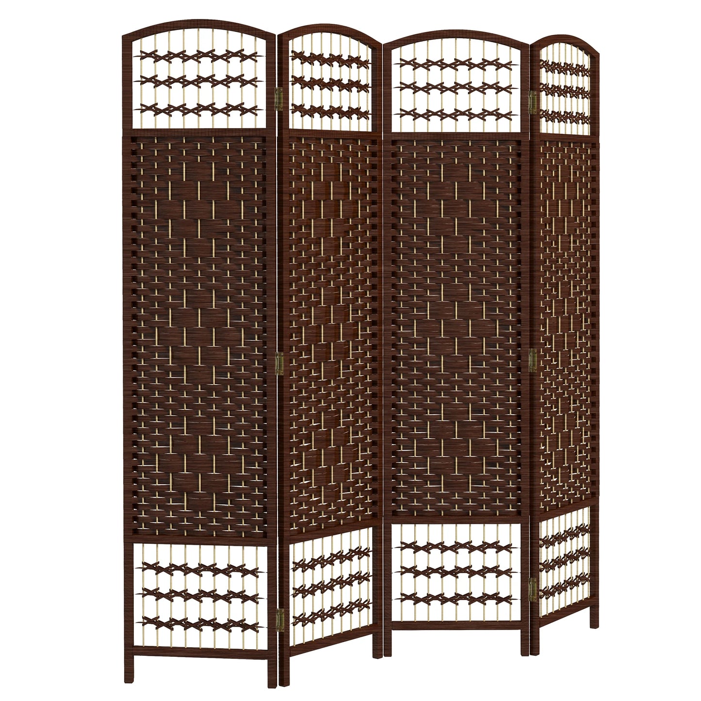 HOMCOM 4 Panel Room Divider, Folding Privacy Screen, 5.6' Room Separator, Wave Fiber Freestanding Partition Wall Divider, Brown
