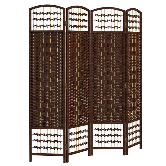 HOMCOM 4 Panel Room Divider, Folding Privacy Screen, 5.6' Room Separator, Wave Fiber Freestanding Partition Wall Divider, Brown