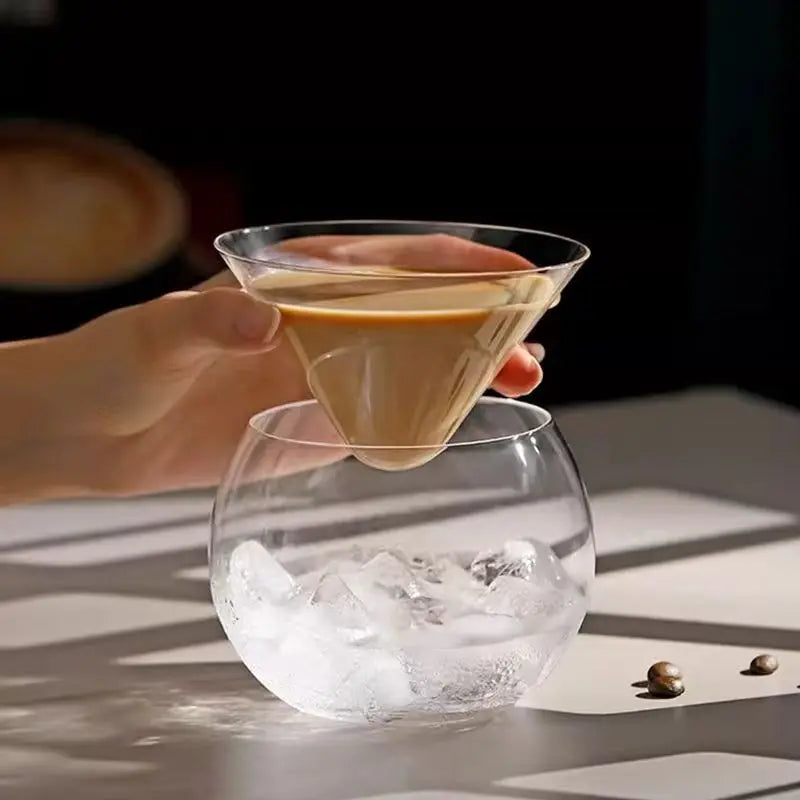 Stemless Martini Cocktail Glasses with Chiller Serving Dish with Ice Holder Glass Caviar Server Set Liquor Cocktail Chiller