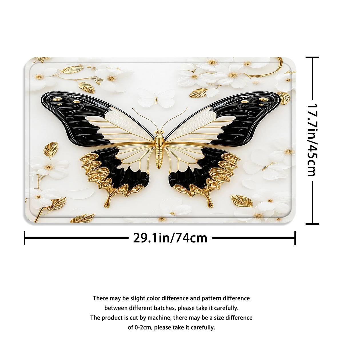 4Pcs Luxury Gold Butterfly Shower Curtain Set with Hooks, Elegant Black White Floral Print Waterproof Mildew Resistant Fabric Bath Mat for Family Bathroom Home Decor
