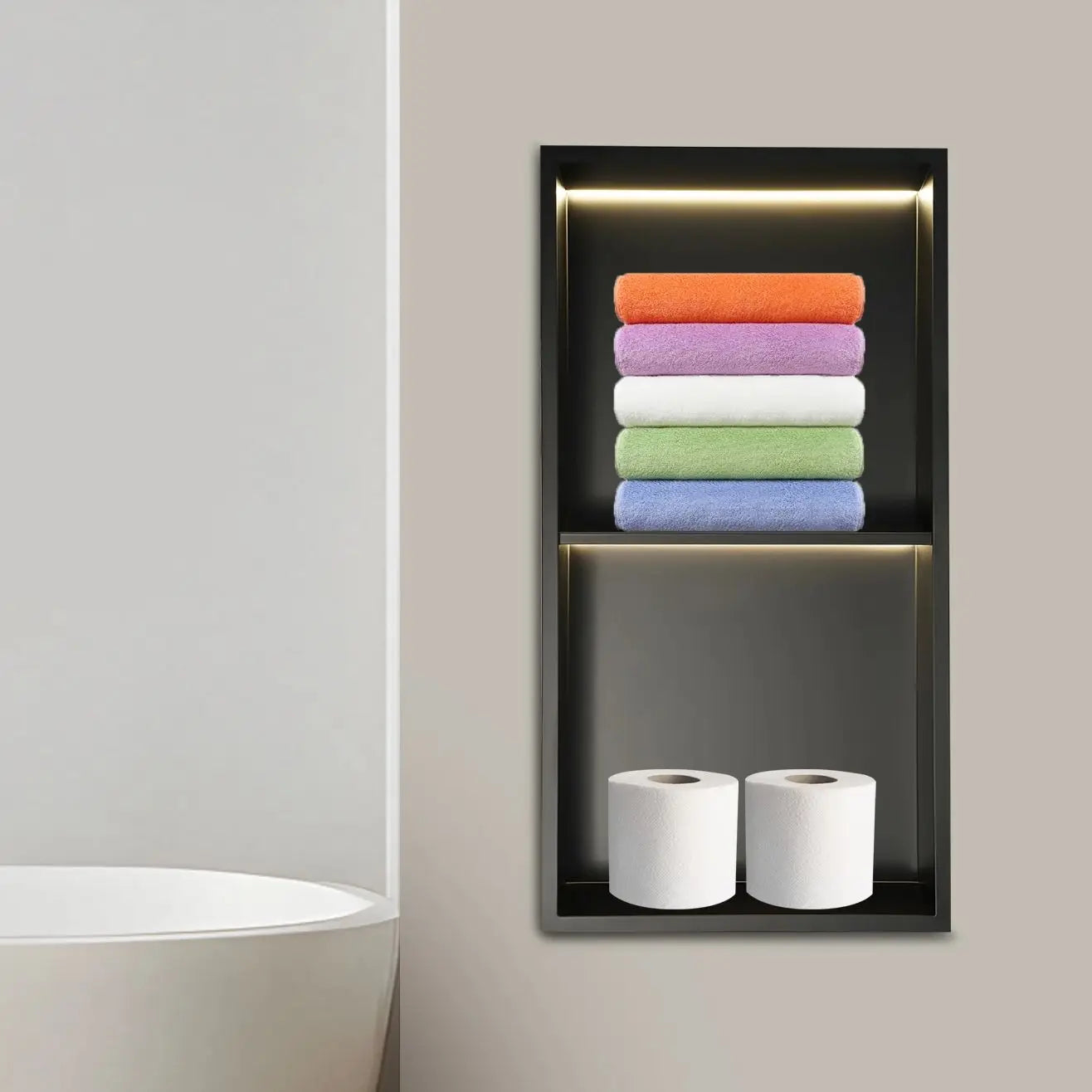 Stainless Steel Recessed Wall Niche with LED Light 2/3-Tier Bathroom Shelves Concealed Shower Niche Shelf Bathroom Cabinet