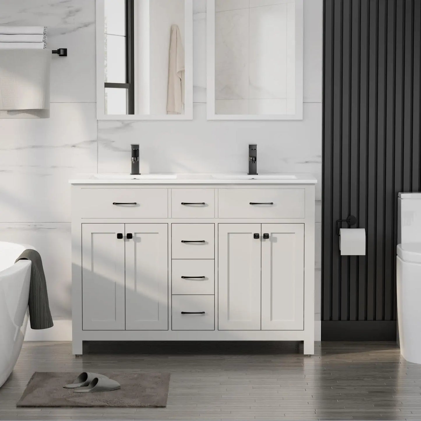 48" Modern Bathroom Vanity and Sink, Painted Bathroom Storage Cabinet with Double Sink, Four Doors and Three, Customized