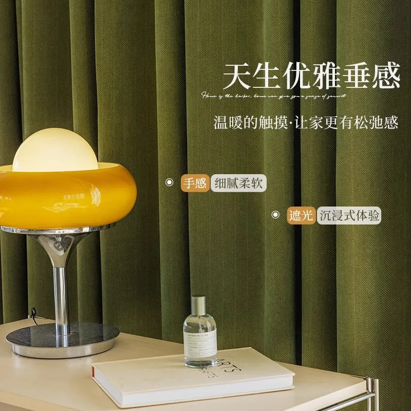 Modern Simple Jacquard Chenille Curtains for Living Room Bedroom Matcha Green Fabric Blackout Thickened Textured Luxury Custom