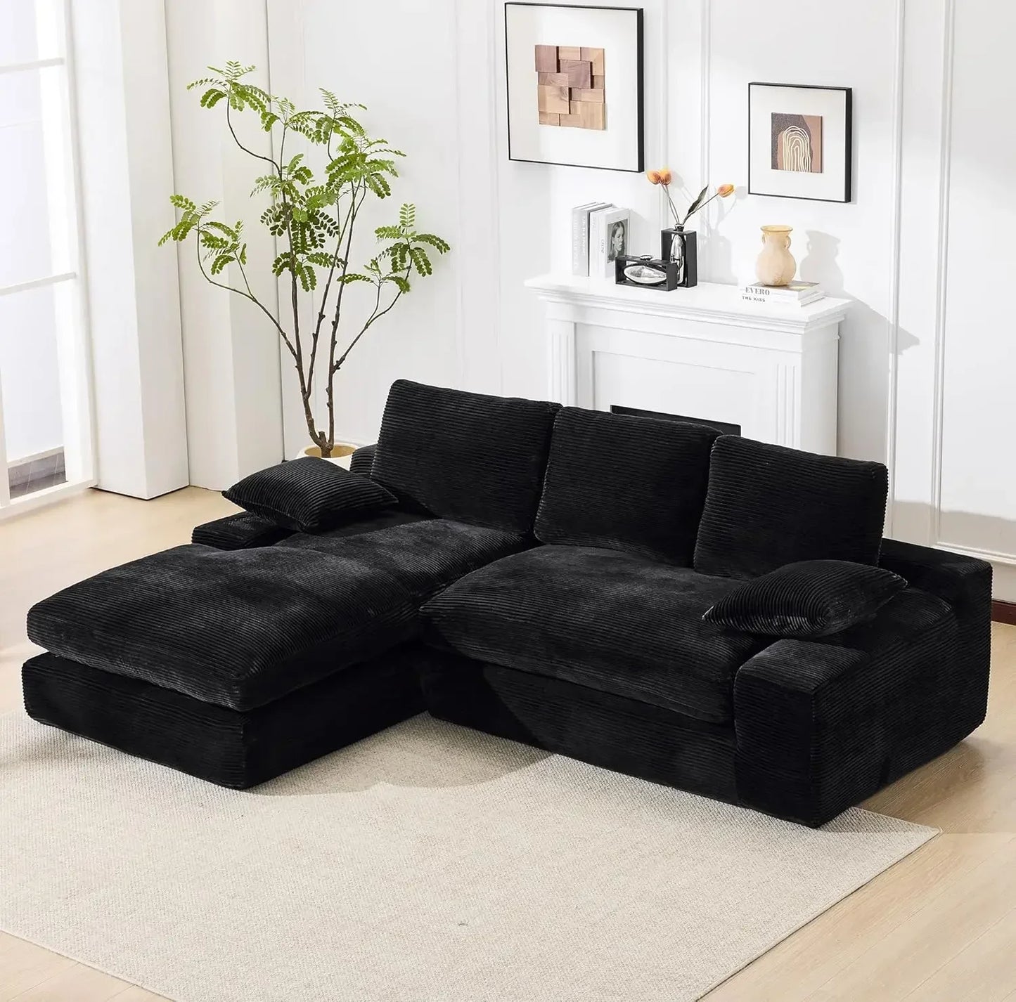 Cloud Modular Sectional Couch 98.4' with Chaise L-Shaped Modern Deep Seat Corduroy Upholstered Sofa for Living Customized