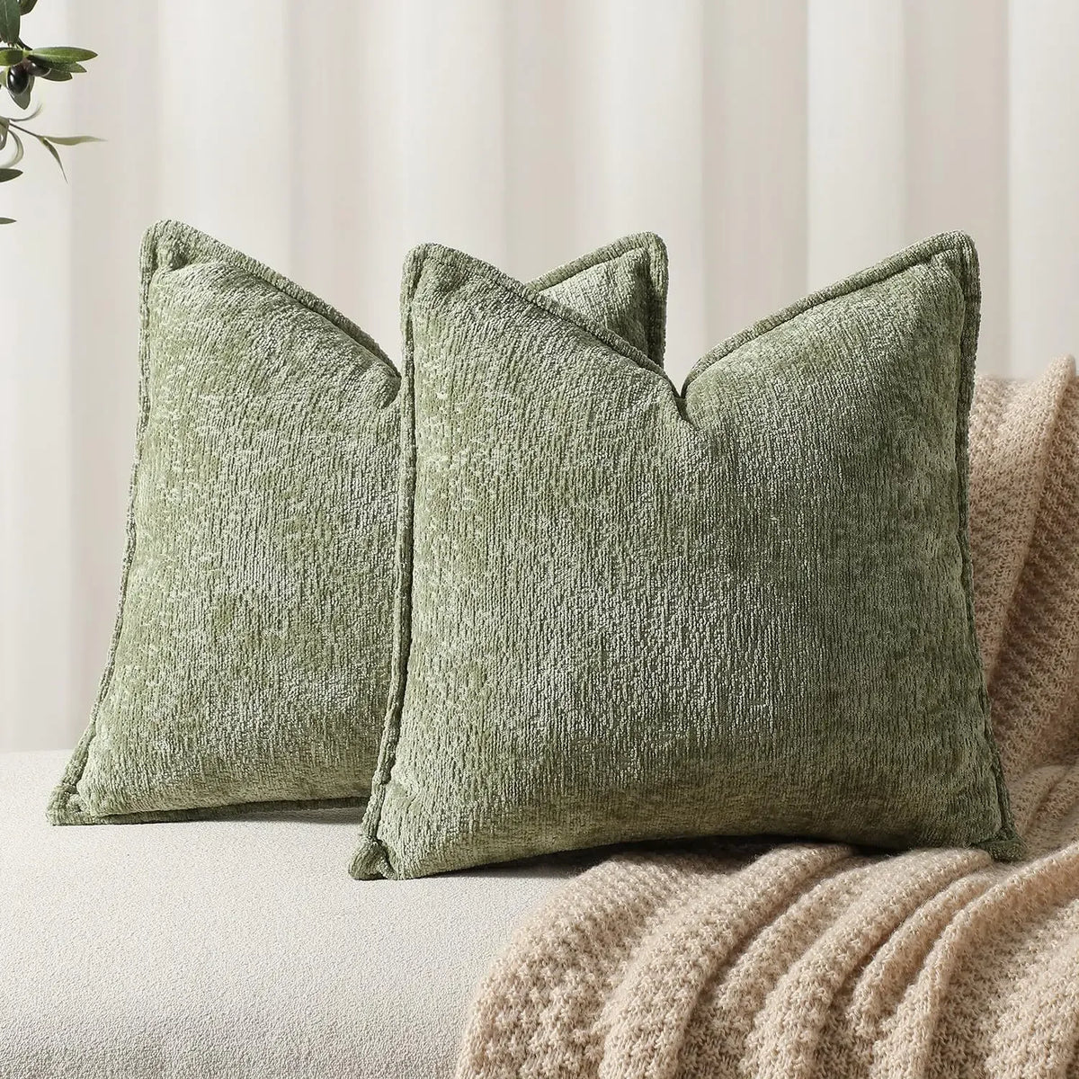 Ins Nordic Cushion Cover Thickened Chenille Throw Pillow Covers Green Decorative 45x45/50x50/65X65cm Sofa Bed Living Room Decor