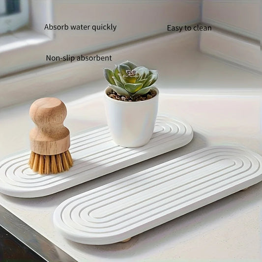 1PCS Absorbent Stone Tray for Kitchen Bathroom Countertop Quick-Dry Sink Holder Faucet Diatomite Mats - Kitchen Accessory