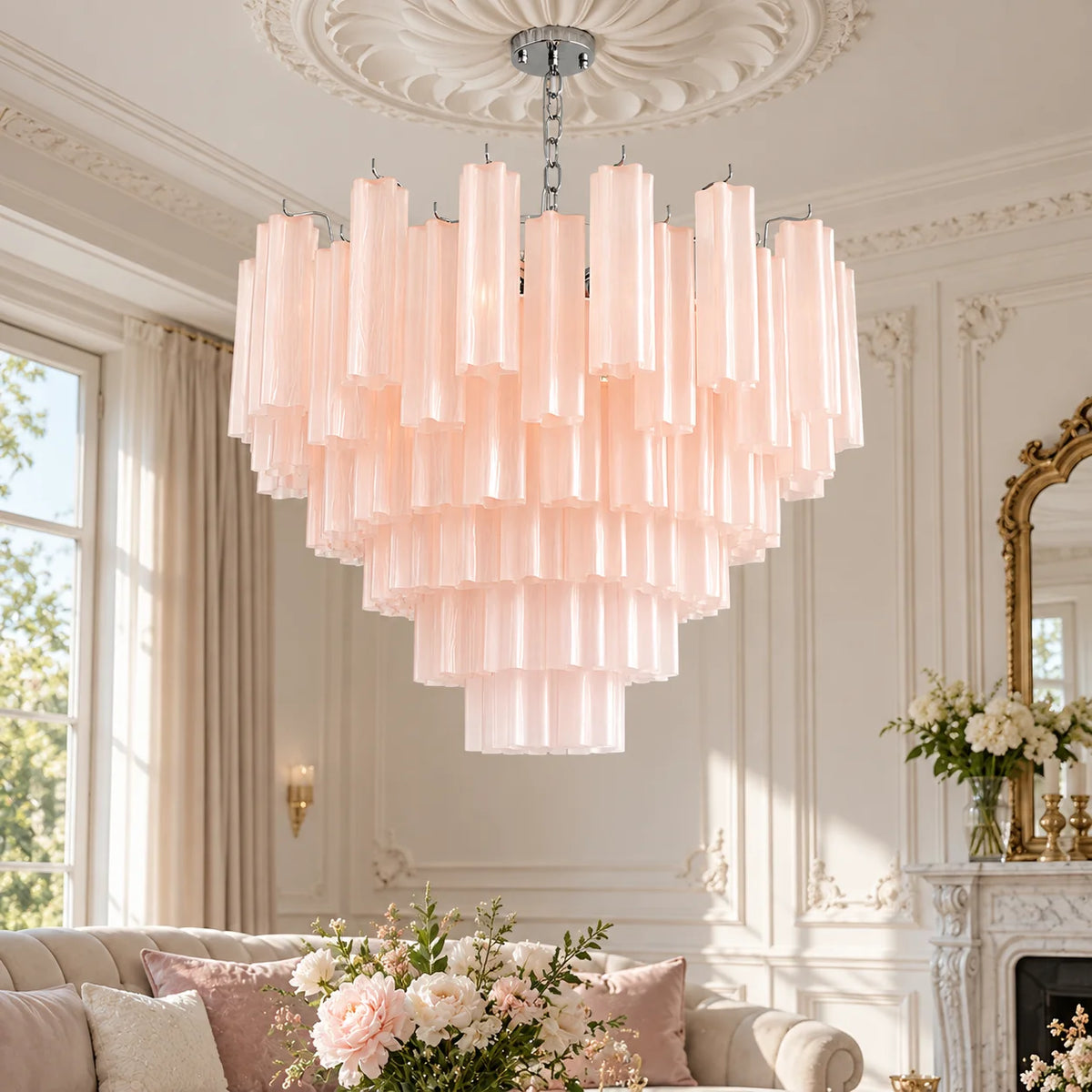 Round Murano Glass Chandelier Crystal Tube LED Ceiling Light for Living Room Dining Room Bedroom Luxury Modern Home Decor Lamp