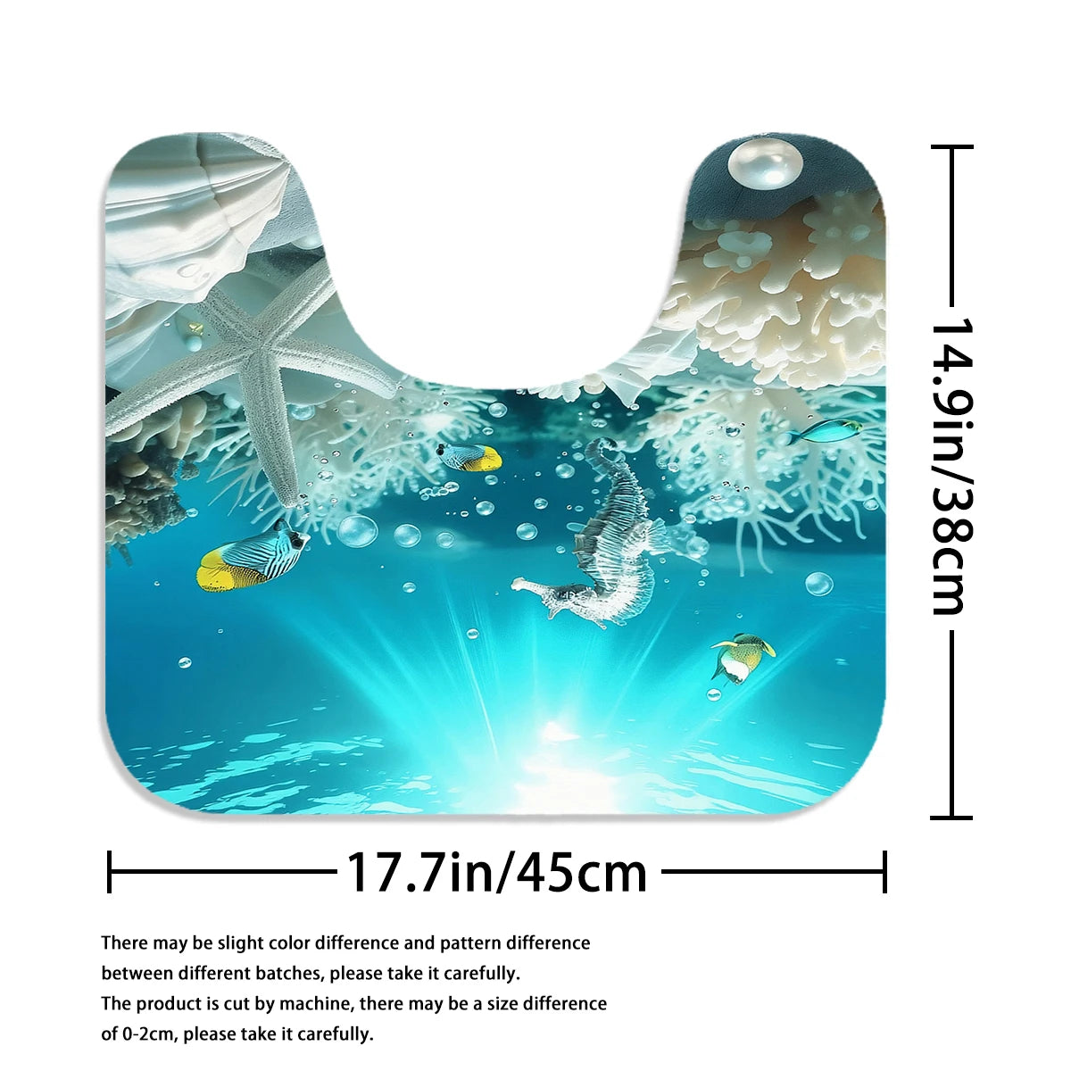 4Pcs Ocean Life Shower Curtain Set with Hooks, Underwater Seahorse Coral Print Waterproof Mildew Resistant Fabric Bath Mat for Family Bathroom Home Decor