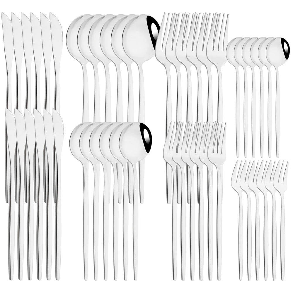 48pcs Black Gold Cutlery Set Knife Dessert Fork Coffee Spoon Dinnerware Stainless Steel Tableware Western Party Kitchen Flatware