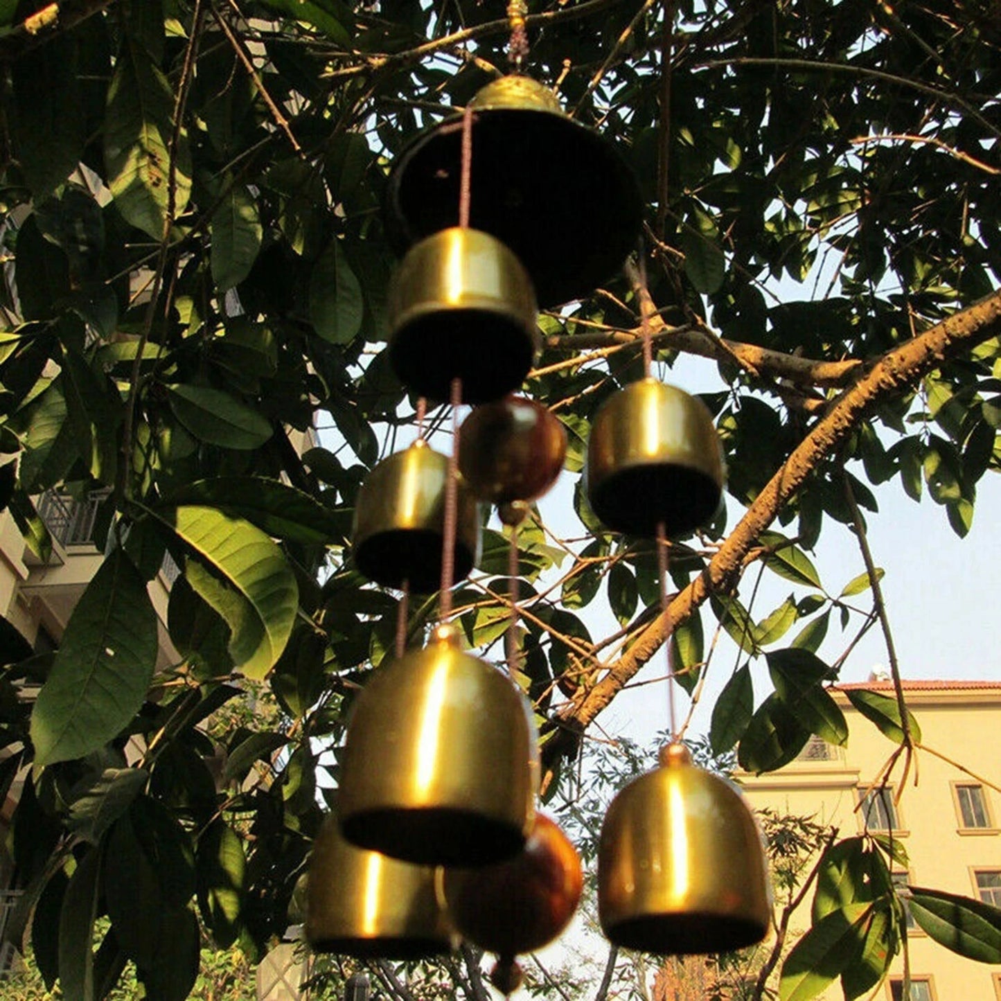 6 Copper Bells Wind Chimes - Outdoor Metal Hanging Ornament, Yard & Garden Decor