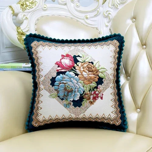 2pcs European Flower Throw Pillow Cover Waist Luxury Sofa Pillowcase Bedhead Backrest Anti Scratch Living Room Cushion Covers