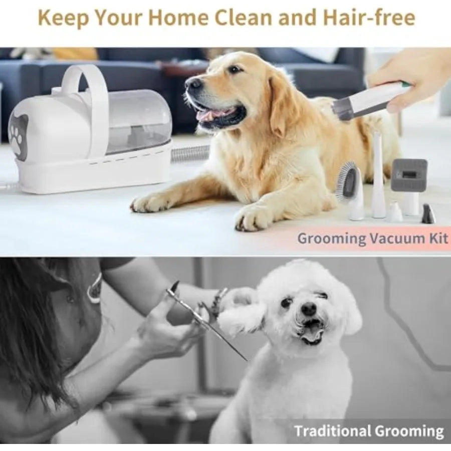 Dog Grooming Kit Pet Grooming Vacuum with Pet Clipper Nail Grinder 6-in-1 Grooming Tools for Dogs Cats Shedding Control Black