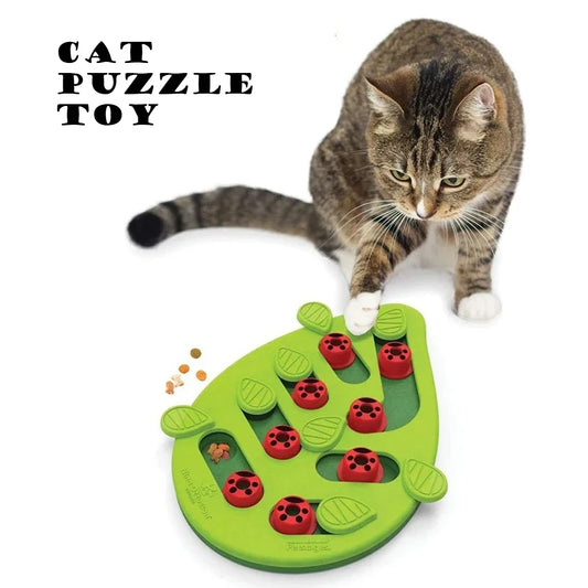 Cat Puzzle Play Toy Pet Puzzle Toy Interactive Slow Feeder Food Scratch Board for Indoor Cats