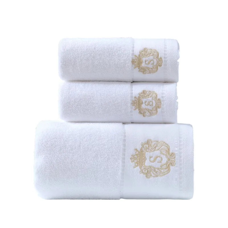3pcs Embroidered White Cotton Towel Set Bath Towels Face Hand Washcloth Home Daily Use Personalized Gift Bathroom Towels Cover