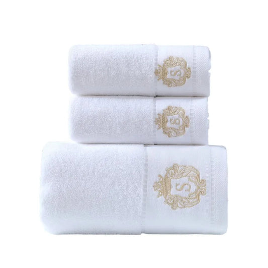 3pcs Embroidered White Cotton Towel Set Bath Towels Face Hand Washcloth Home Daily Use Personalized Gift Bathroom Towels Cover