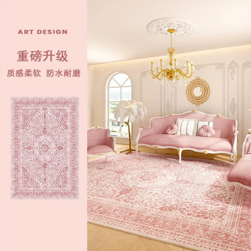 Pink Living Room Carpet Light Luxury High-end Persian Bedroom Bedside Rug Large Area Retro Velvet Cloakroom Floor Mat Ковер 양탄자