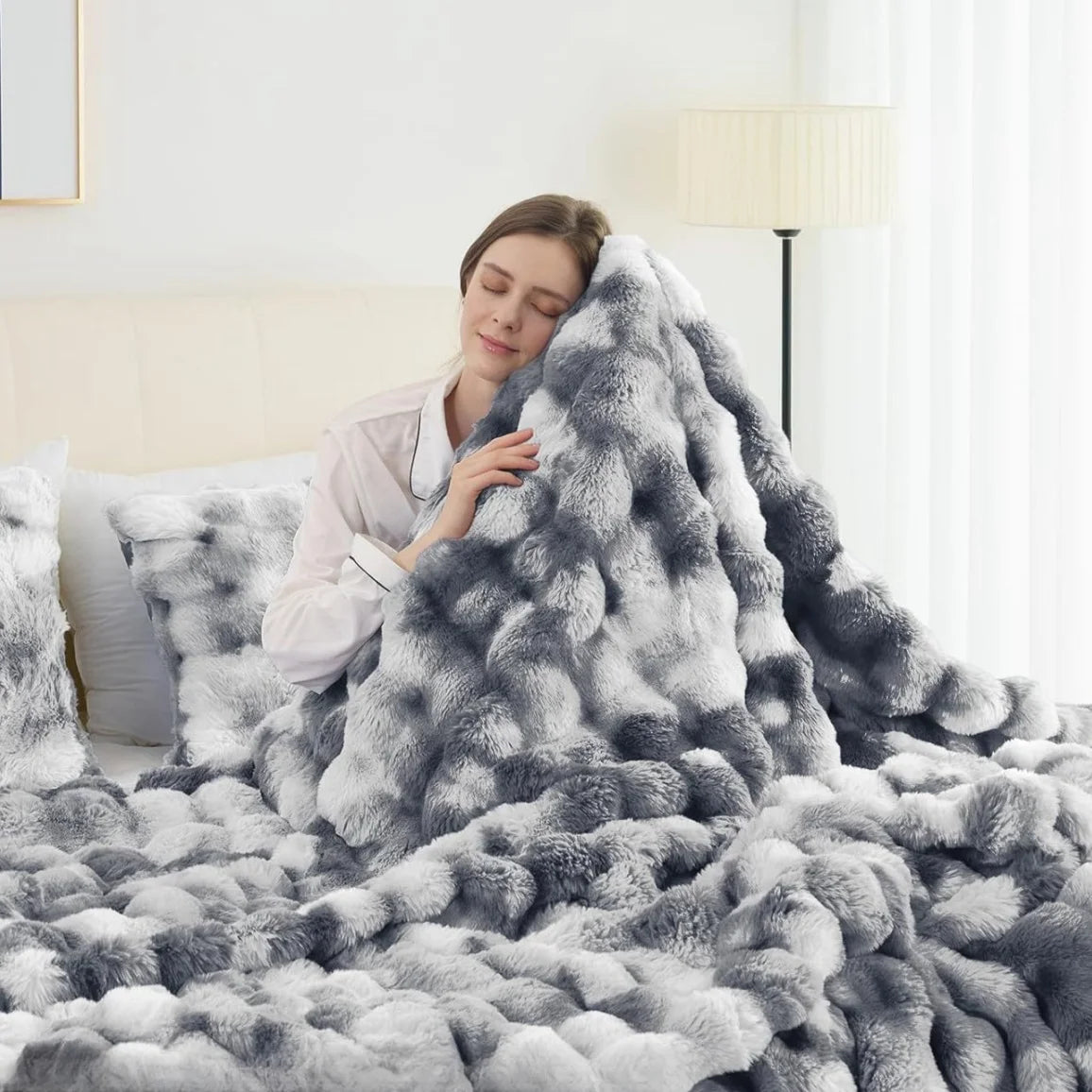 1pc Faux Rabbit Fleece Blanket - Weighted 6 lbs Faux Rabbit Fleece Blanket - Bedspread Cozy Soft Best Blanket For US