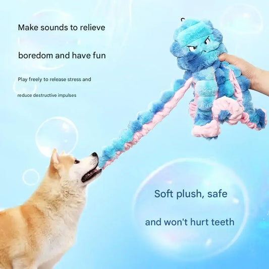 Squeaky Crinkle Octopus Dog Toy Interactive Bite-Resistant Plush for Large Small Dogs Stress Relief