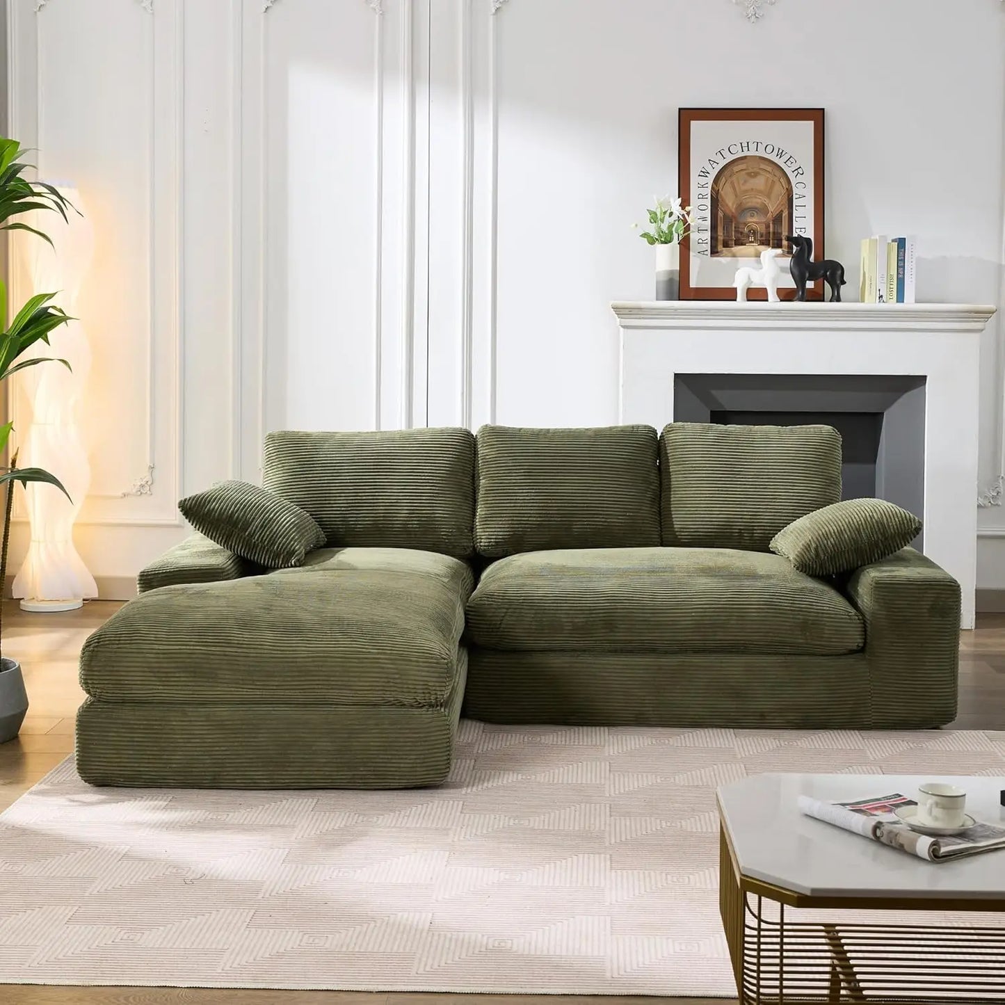 99'' Extra Deep Cloud Futon Couch Modular Sectional Sofa with Sleeper Chaise L-Shaped Big Comfy Customized Sofa