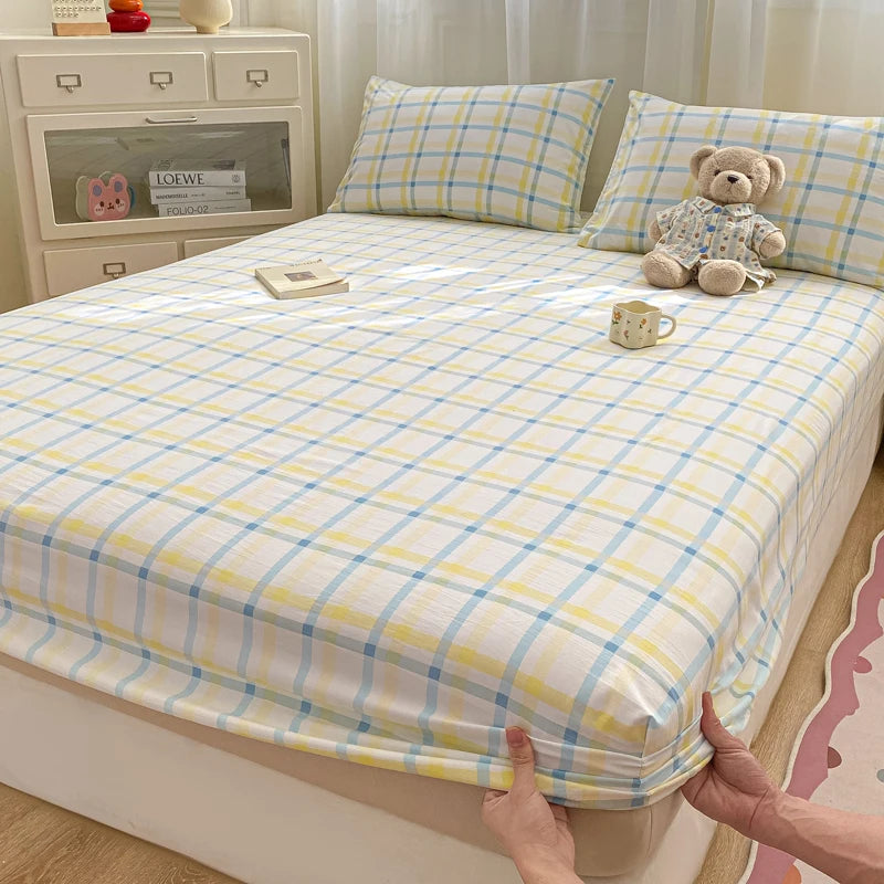 2025 New Bed Hat Print Cartoon Water Clouds Cotton Bedspread Student Mattress Cover Skin Friendly Full Wrap with Elastic Sheet