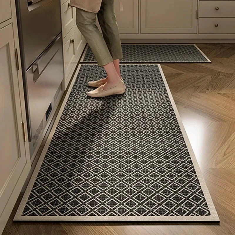 Kitchen Pvc Floor Mat Leather Waterproof Non-slip Carpet Oil-proof Foot Mats Pink Flower Pattern Home Decoration Rug Vinyl Rugs