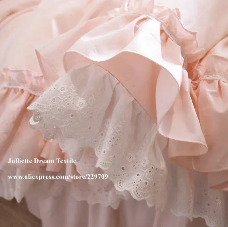 Top Romantic Lace Ruffle Duvet Cover Queen Solid Home Bedding Duvet Cover King Size 100% Cotton Elegant Bedroom Quilt Covers