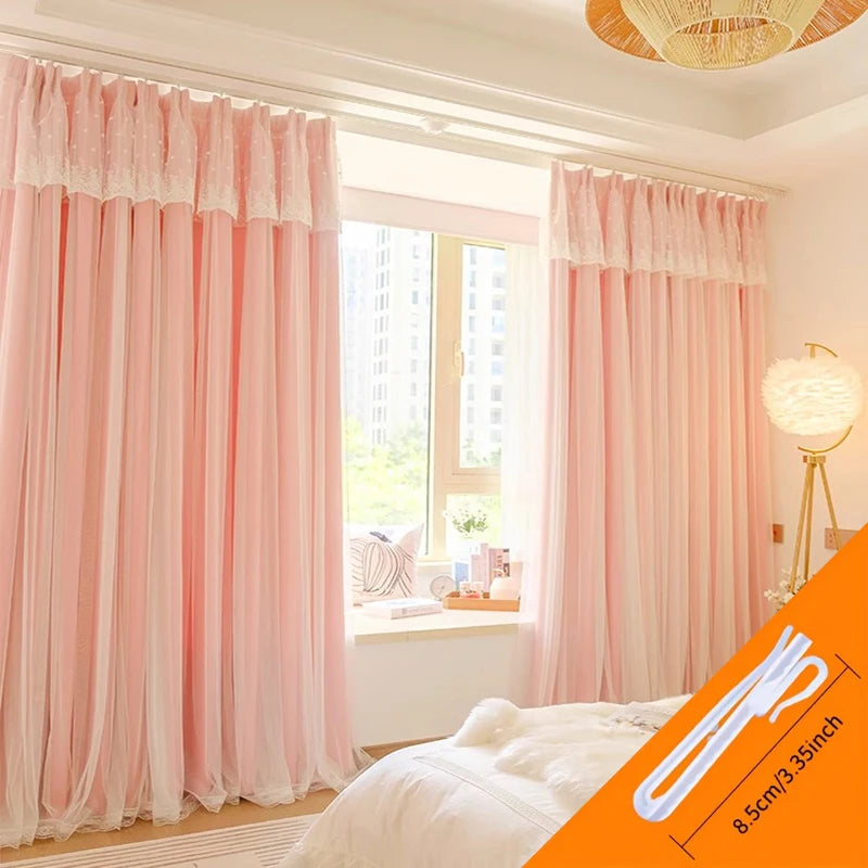 2pcs girls double princess style French pink curtain bedroom ins wind blackout new living room dream curtain