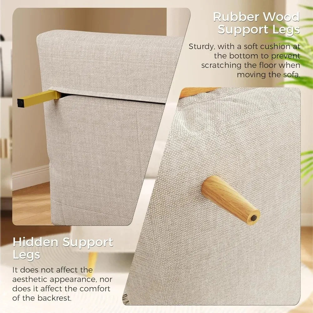 Linen 3-in-1 Convertible Chair Bed Sleeper for Adults Foldable Single Futon with Wooden Arms And Pillows - Comfortable, Customized