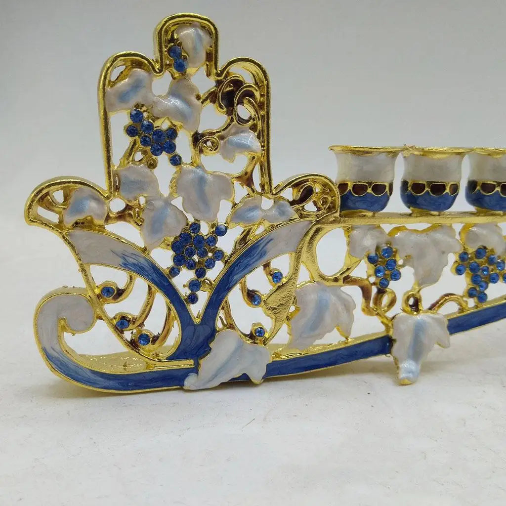 Gold Hanukkah Hand Painted Menorah Candelabra Religions Bejeweled Candle Holder Party Ornament Gift for 9 Branches Candle Holder