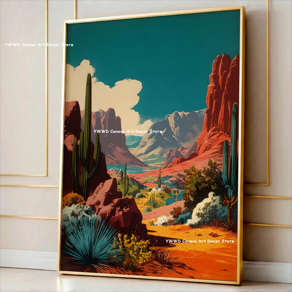 Bohemian Cactus Desert Canvas Poster Mexico Smallest Architectural Artwork Western Plant Wall Art Print for Modern Home Decor