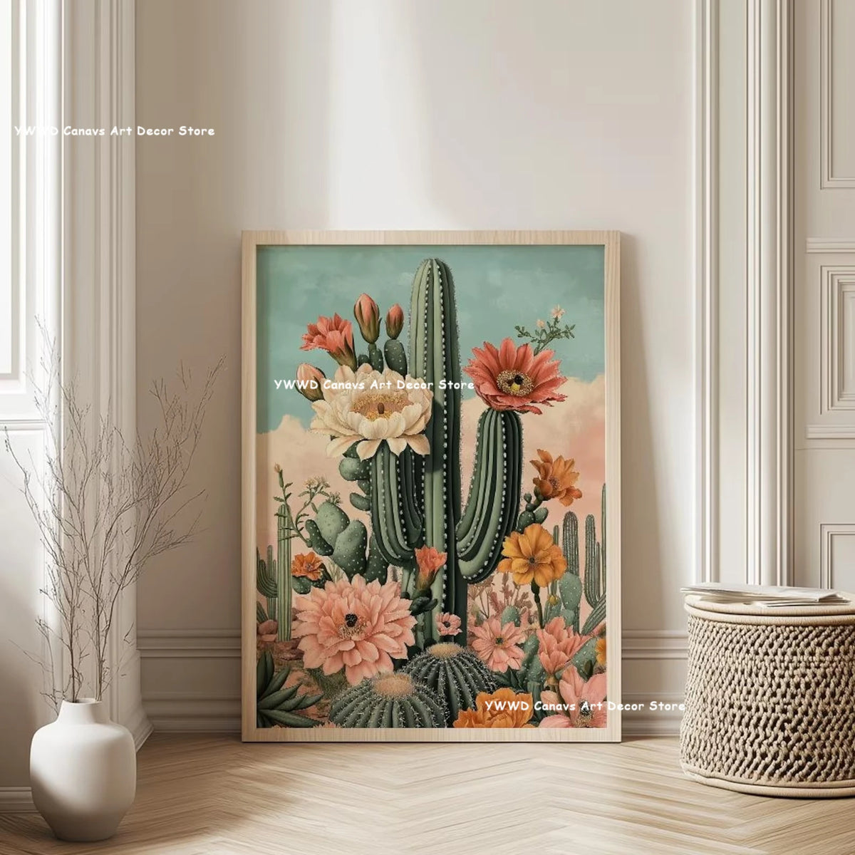Bohemian Cactus Desert Canvas Poster Mexico Smallest Architectural Artwork Western Plant Wall Art Print for Modern Home Decor