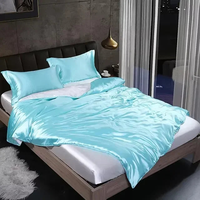 Mulberry 100% Silk Bedding Sets Skin Friendly Ice Silk Bed Sets Quilt Cover with Bed Sheet Pillowcase King Queen Full Twin Size