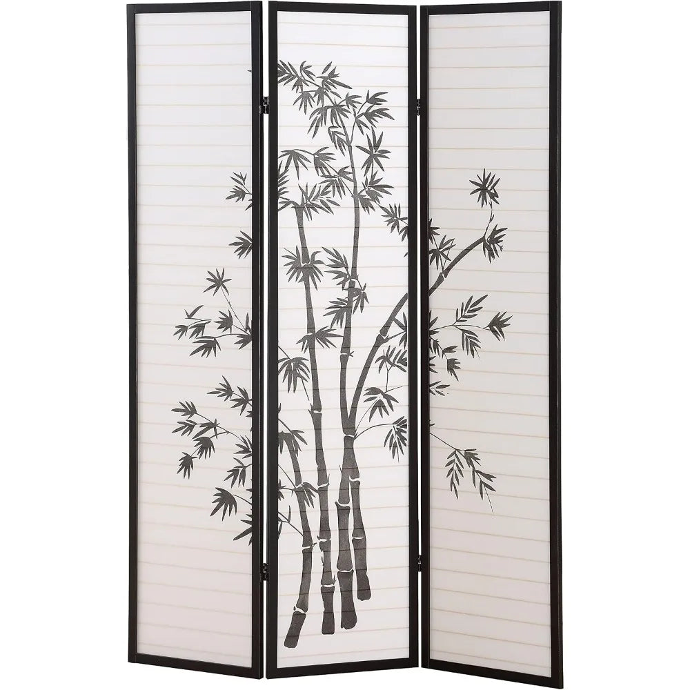 3-Panel Oriental Shoji Room Divider Screen, Black - Japanese-Inspired Privacy Panel, 71" Tall