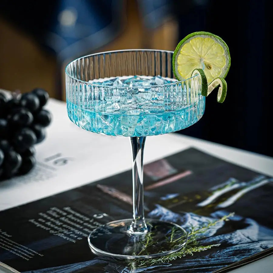 12 Pcs Acrylic Martini Glasses, 10oz Shatterproof Plastic Champagne Tower, Unbreakable Ribbed Coupe Glasses, Stem Cocktail Glass