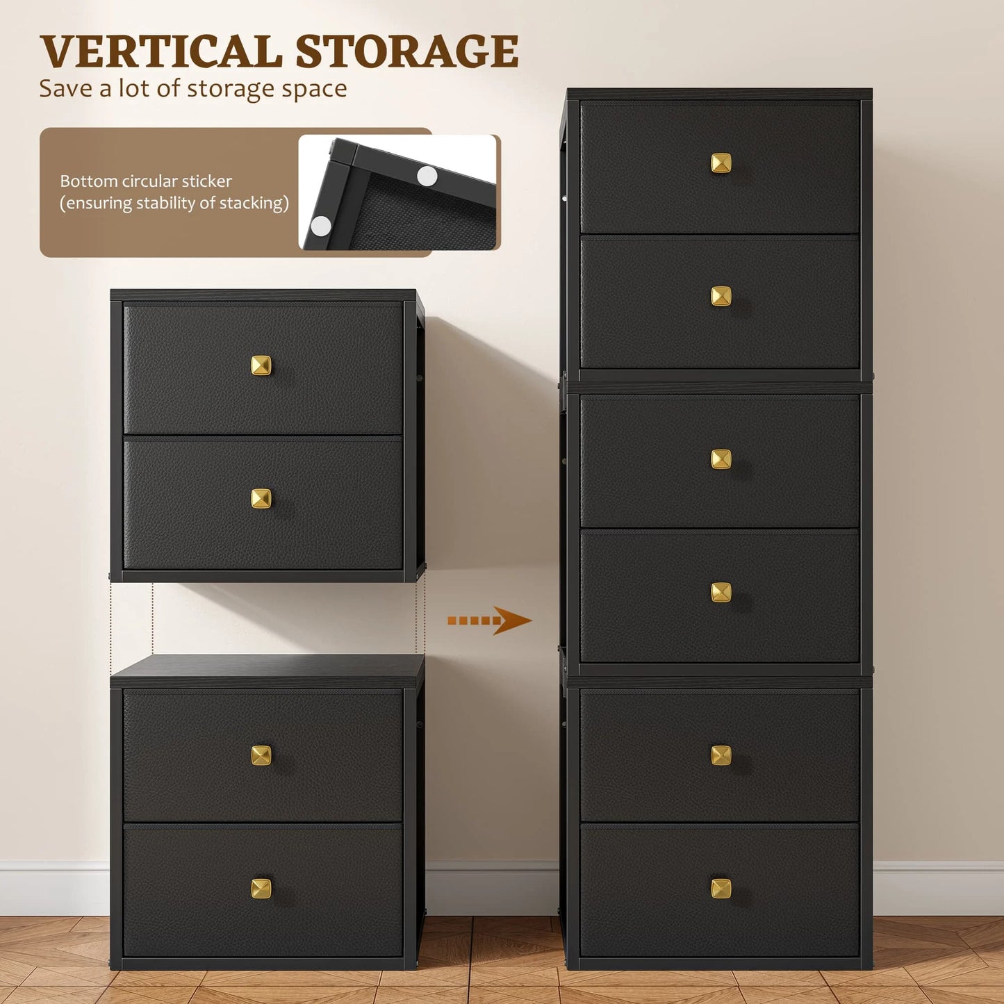 Freestanding 4-Drawer Stackable Storage – Fabric Drawers, Wood Top, Metal Frame – 22 LBS per Drawer – Ideal for Bedroom, Under-Bed, Closet, or Dorm