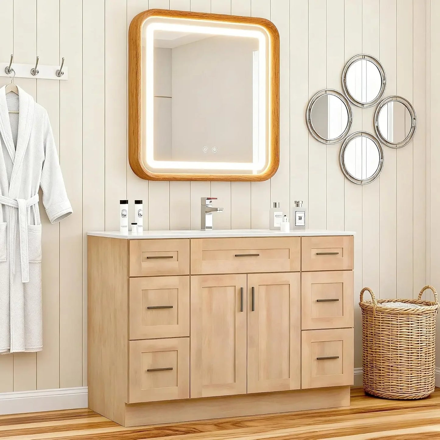 48-Inch Bathroom Vanity with Sink - High-End Bathroom Cabinet for Family Use, Solid Wood Construction, Ceramic Sink, Customized