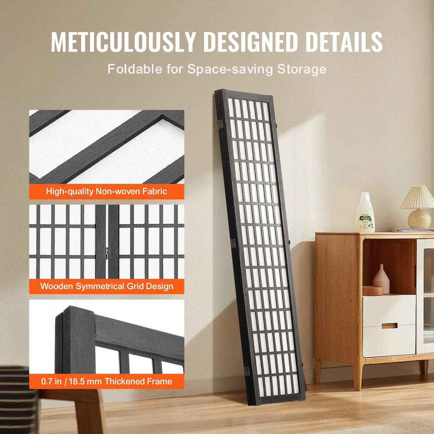 SucceBuy 3/4/6 Panel Wood Folding Privacy Screen Portable Decoration Screens for Room Separation Home Office Restaurant&Bedroom