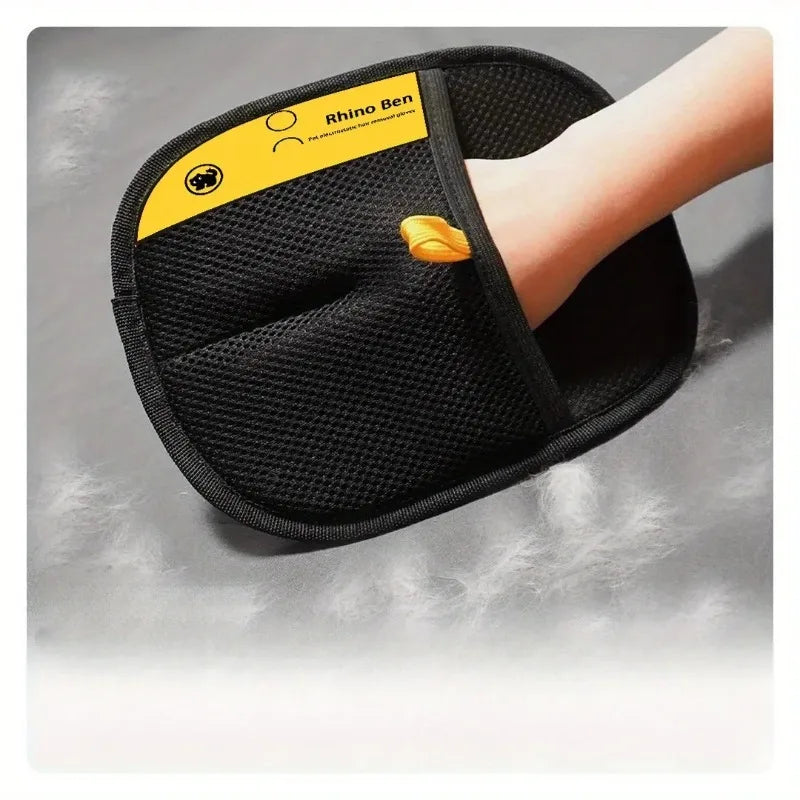 Upgrade Edition Large Pet Static Hair Removal Gloves - Black Polypropylene Cat Grooming Gloves with Yellow Accents