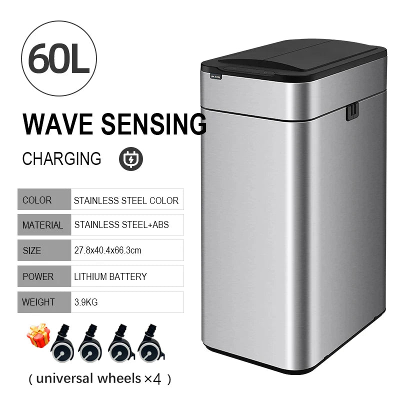 Smart Trash Can 20 30 40 50 60 Liters Wastebasket Large Kitchen Garbage Cube Home Automatic Stainless Steel Garbage Bin Dustbin