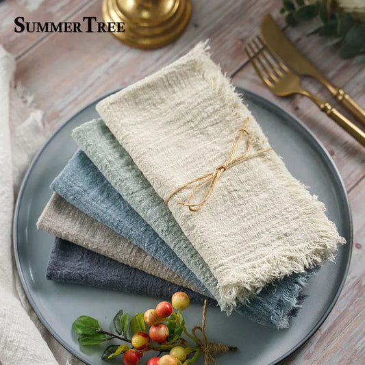 20PCS Napkins 41x41CM Cotton Cloth Gauze Retro Burr Rustic Kitchen Tea Towel Wedding Party Dinner Christmas Napkin Table Decor