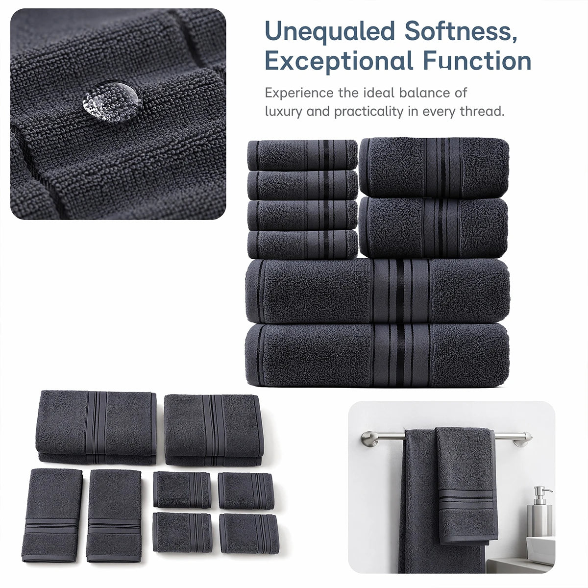 8 Piece Luxury Towel Set – Majestic Plush, Super Absorbent & Quicker-to-Dry, Thick 100% Ring Spun Cotton Towels for Bathroom, Spa & Hotel – 2 Bath, 2 Hand, 4 Washcloths