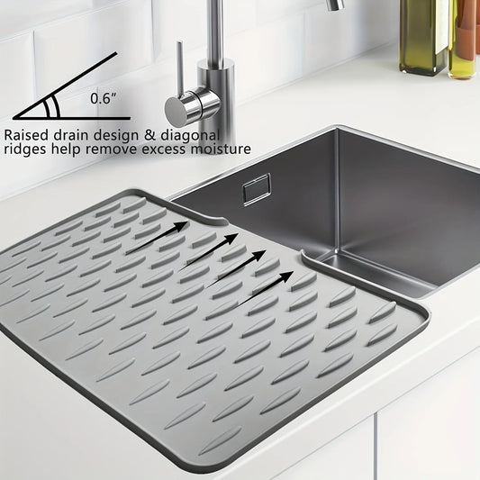 Heat Resistant Silicone Dish Drying Mat Non Slip Drainage Sink Counter Pad Easy Clean Kitchen Tableware Mat Space Saving Storage